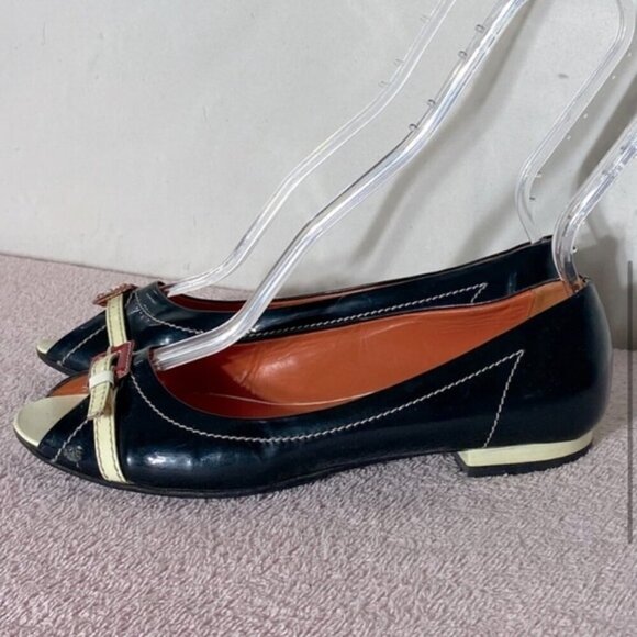 Hettye Mueller Vintage Black Patent Leather Peep Toe Flats With Buckle 36.5 - Picture 4 of 16